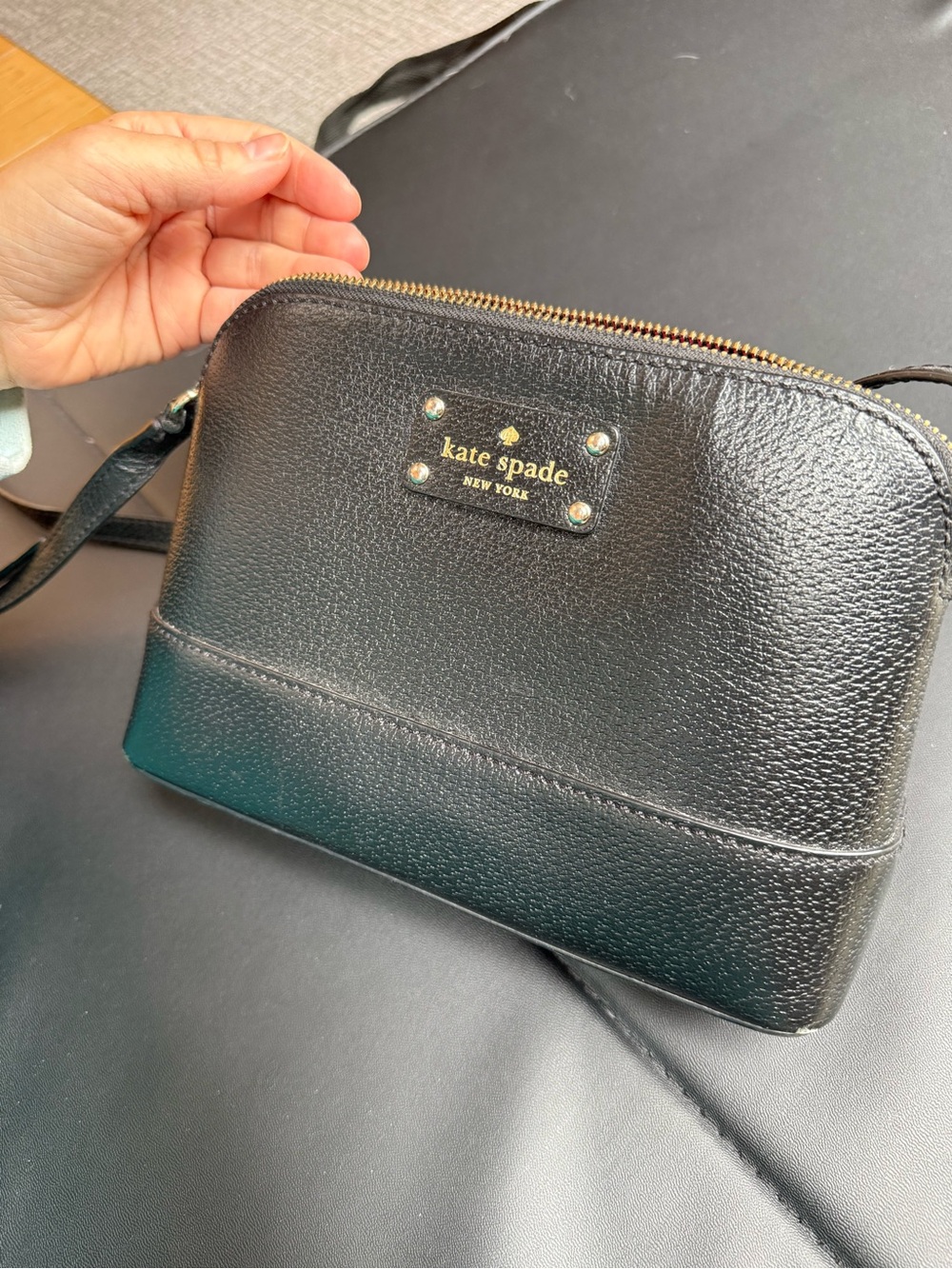 kate spade Black Pebbled Leather Dome Crossbody with Gold Hardware
